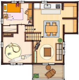 LDK横にワークスペースのある間取り図事例