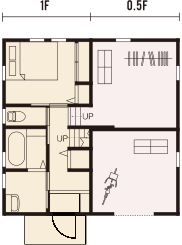 1.5階リビングの家間取り図（0.5～1階）