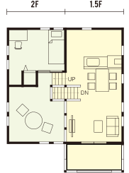 1.5階リビングの家間取り図（1.5～2階）