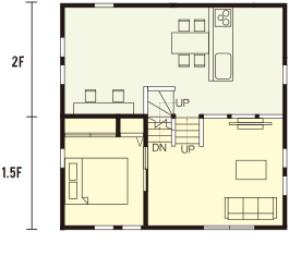 2階LDKの間取り図（1.5～2階）