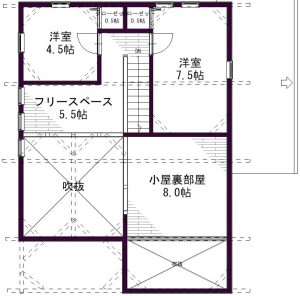 30坪3LDKの家の間取り図（2階）