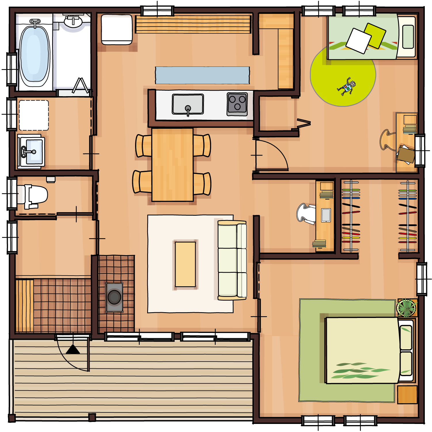 平屋の間取り22坪