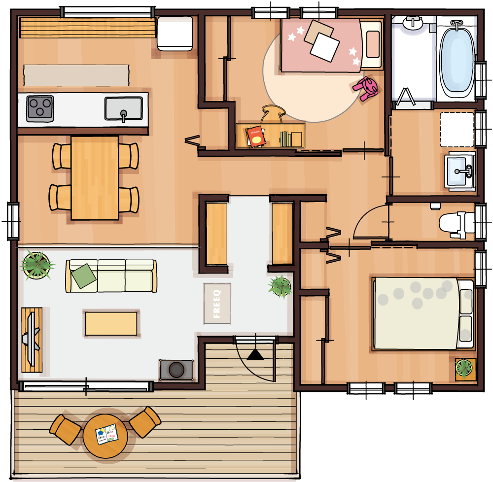 土間リビングの平屋間取り図