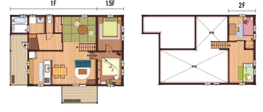 29.6坪南玄関5LDKの平屋風2階建て間取り図