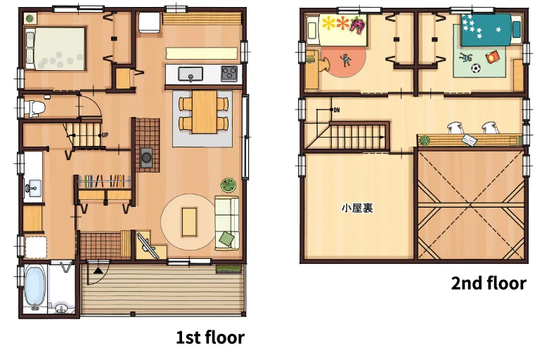 33坪南玄関3LDKの平屋風2階建て