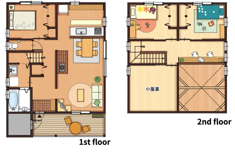 33坪南玄関3LDK+小屋裏部屋の平屋間取り図