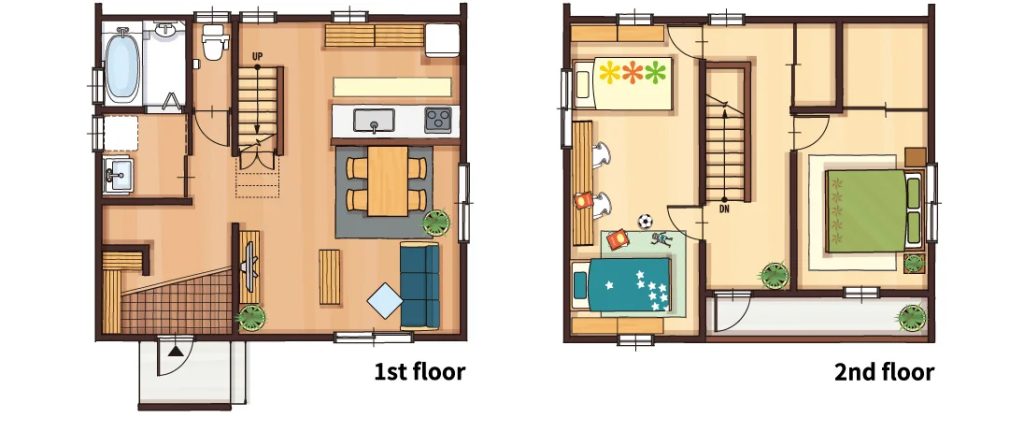 26.8坪の総二階建ての家（南玄関・2LDK）