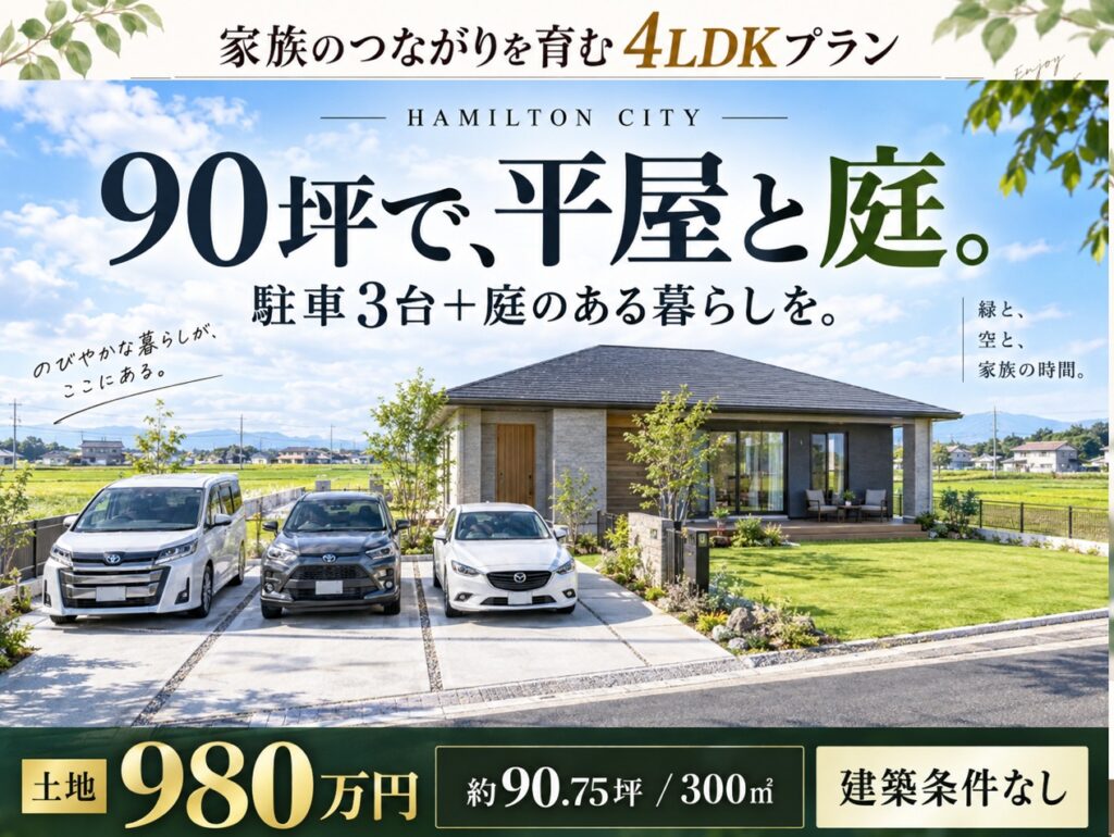 Hamilton City 加須市間口No.4|建築条件なし・90.75坪・980万円