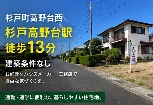 【杉戸町の建築条件なし土地】高野台西5丁目|杉戸高野台駅徒歩13分|56.40坪・1,680万円 アイチャッチ 【杉戸町の建築条件なし土地】高野台西5丁目|杉戸高野台駅徒歩13分|56.40坪・1,680万円 アイチャッチ