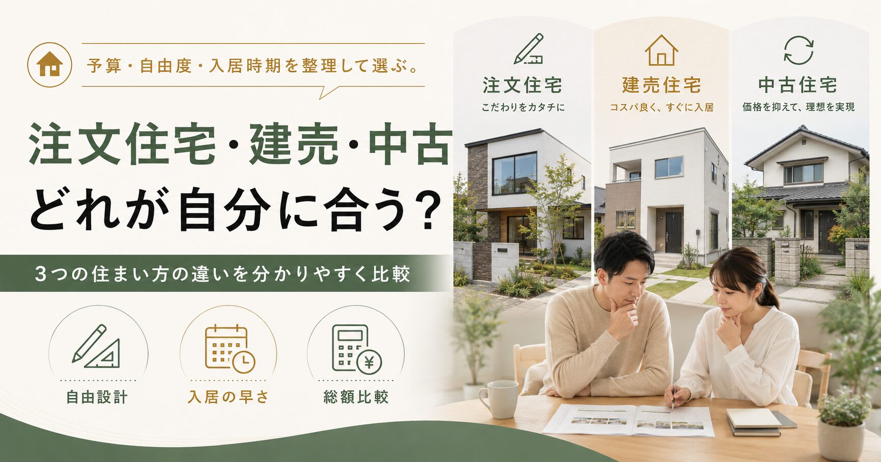 注文住宅・建売・中古、最初から全部比較した方がいい理由 アイチャッチ 注文住宅・建売・中古、最初から全部比較した方がいい理由 アイチャッチ