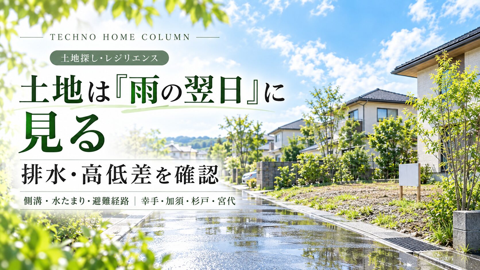 晴れの日だけで土地を決めない|幸手市・加須市・杉戸町・宮代町で「雨の翌日」に確認したい6項目【2026年】