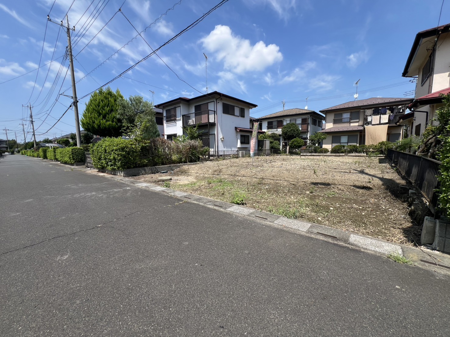 南西側道路から斜めに見た敷地全体